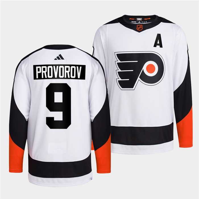 Mens Philadelphia Flyers #9 Ivan Provorov White 2022 Reverse Retro Stitched Jersey Dzhi